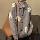Collared Puzzle Print Cardigan