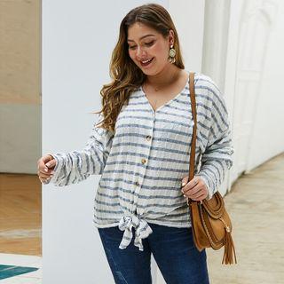 V-neck Striped Tie Front Top