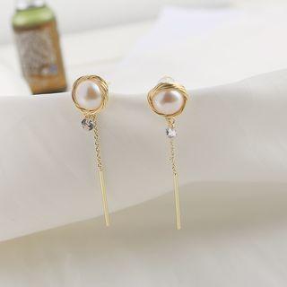 Freshwater Pearl Rhinestone Dangle Earring 1 Pair - As Shown In Figure - One Size