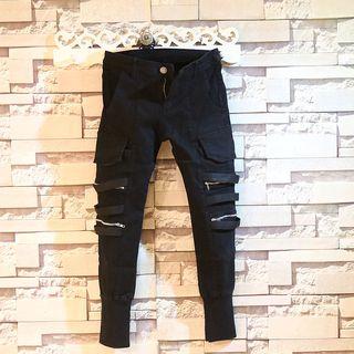 Gather-cuff Zip-detail Jeans