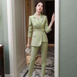 Set: Belted Blazer + Straight Leg Pants