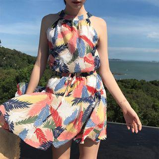 Set: Printed Halter Camisole Top + A-line Skirt