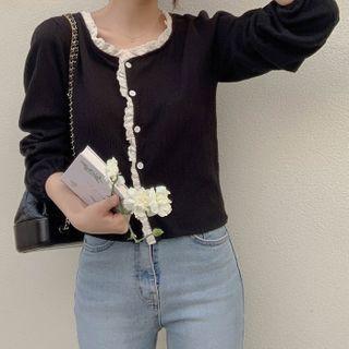 Frill-trim Textured Cardigan