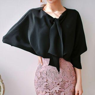 Set: Tie-neck Chiffon Top + Skirt