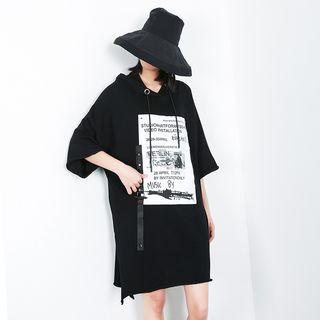 Elbow-sleeve Applique Knit Hoodie