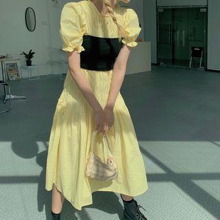 Short-sleeve A-line Midi Dress / Spaghetti Strap Top