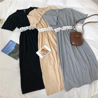 Color-block Cut Out Back Ruffled-trim Short-sleeve Dress