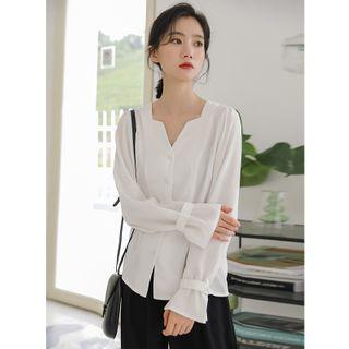 Bell-sleeve Open-placket Blouse