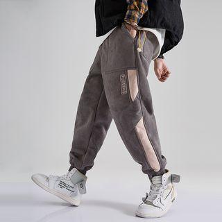 High-waist Suede Panel Letter Printed Pants