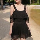 Short-sleeve Cold-shoulder Mesh Swim Dress