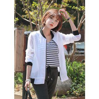 Contrast-trim Zip-up Sheer Jacket