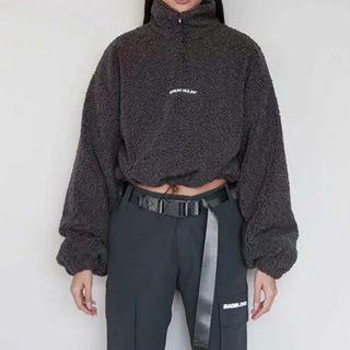 Lettering Embroidered Half-zip Sweatshirt
