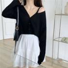 Long-sleeve Cold-shoulder T-shirt / Mini A-line Skirt