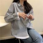 Mock Two-piece Pinstripe Long-sleeve Shirt