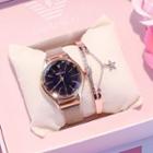 Set: Diamond-cut Wrist Watch + Rhinestone Open Bangle