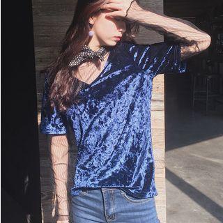Set: Long-seeve See Through T-shirt + Short-sleeve Velvet T-shirt