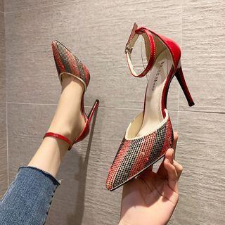 Rhinestone Pointy-toe Ankle-strap Pumps