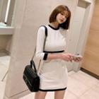 3/4-sleeve Knit Mini Sheath Dress Almond - One Size