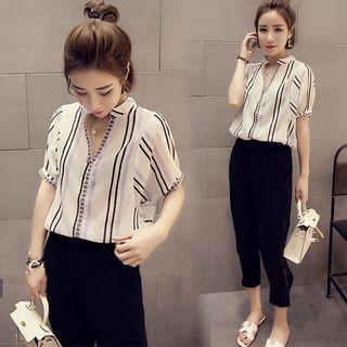Set: Short-sleeve Blouse + Pants