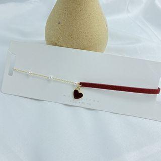 Asymmetric Faux Pearl Alloy Heart Pendant Choker Red - One Size