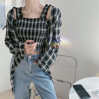 Plaid Light Jacket / Sleeveless Crop Top