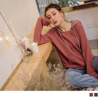 Contrast Trim Print Panel Hoodie