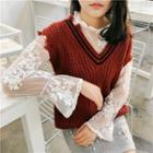 Mock Neck Embroidery Mesh Top