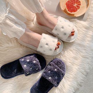 Star Embroidered Furry Slippers