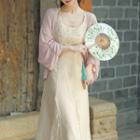 Spaghetti Strap Midi A-line Dress / Shirred Jacket / Set