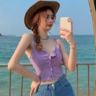 Plain Button-up Slim-fit Camisole Top