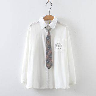 Long-sleeve Bear Print Shirt White - One Size