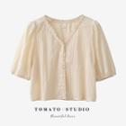 V-neck Plain Ruffle Cropped Blouse