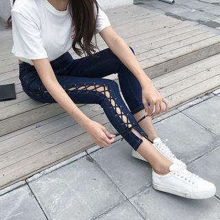 Slim-fit Lace-up Cropped Jeans