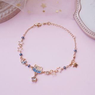 Alloy Cat Moon & Star Bracelet Blue & Gold - One Size