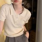 Polo-neck Cable-knit T-shirt