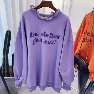 Long-sleeve Sequined Lace-detailed Sweatshirt