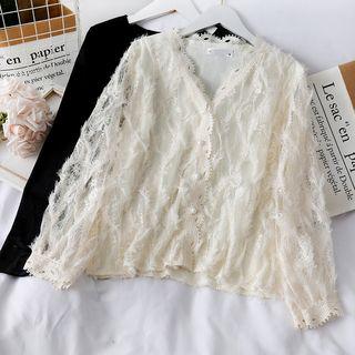 Lace-trim V-neck Fringed Blouse