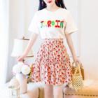 Set: Applique T-shirt + Floral A-line Skirt