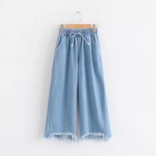 Crop Wide Leg Jeans Denim Blue - One Size