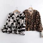 Animal Print Fleece Button-up Jacket
