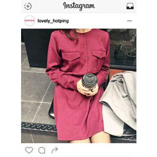 Drawstring-waist Pocket-detail Shirtdress