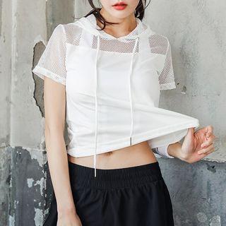 Mesh Panel Short Sleeve Hoodie