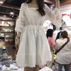 3/4-sleeve Square-neck Lace Dress