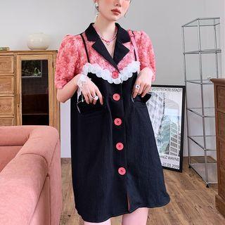 Short-sleeve Floral Panel Blazer Dress