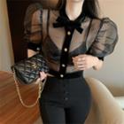 Short-sleeve Mesh Blouse / Spaghetti-strap Sheath Dress