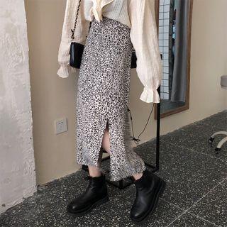 High-waist Leopard Split Skirt