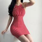 Striped Halter Mini Sheath Dress