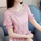 Short-sleeve Perforated Lace Top