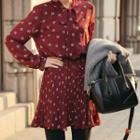 Long-sleeve Floral Print Mini Pleated Dress