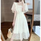Short-sleeve Ruffled Trim Chiffon Dress